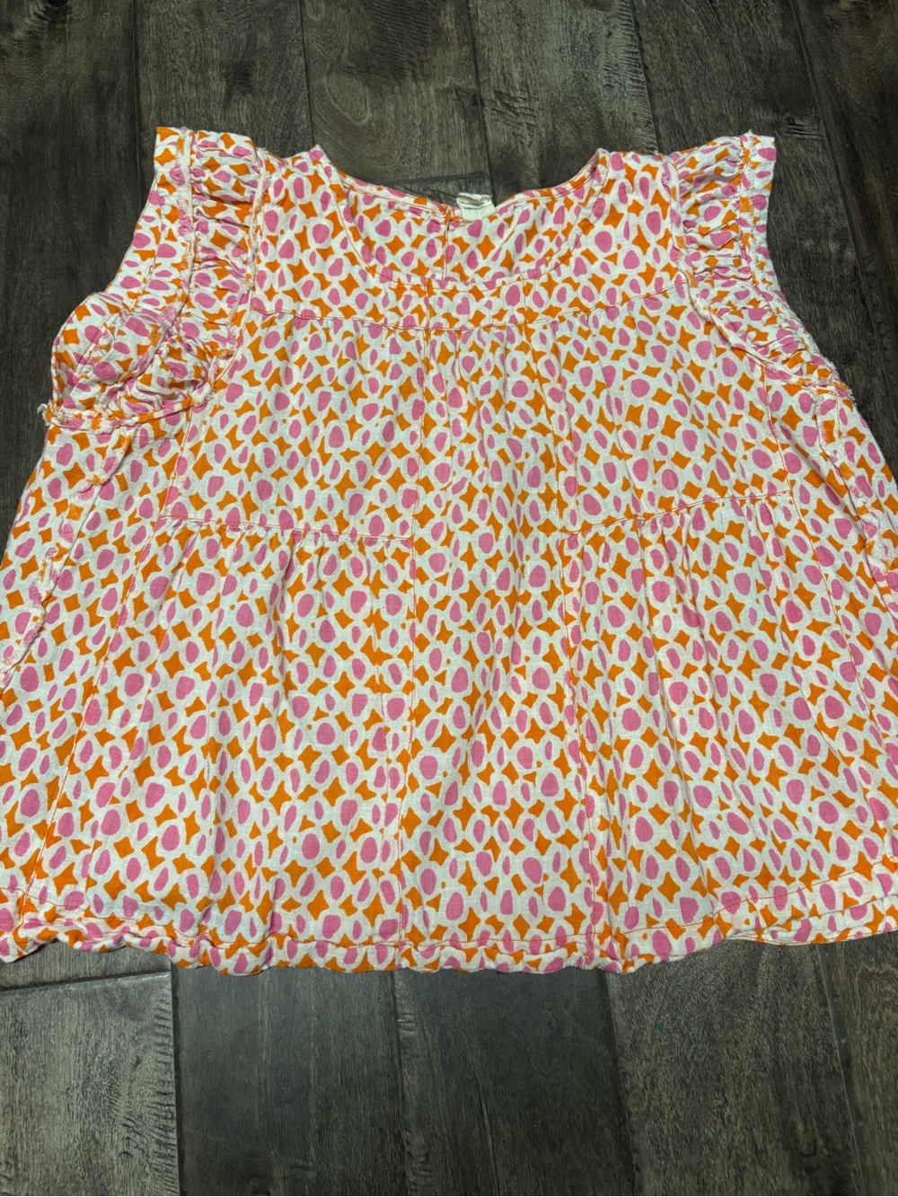 Ivy Jane Sleeveless Pink & Orange Printed Ruffle Tank Top